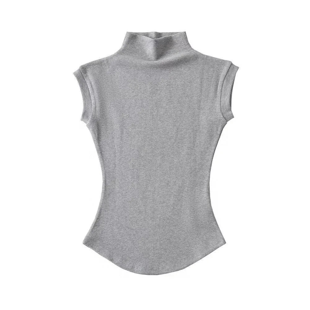 Women's Sleeveless Turtleneck Tops Summer Stretch Slim Fit Short Sleeve