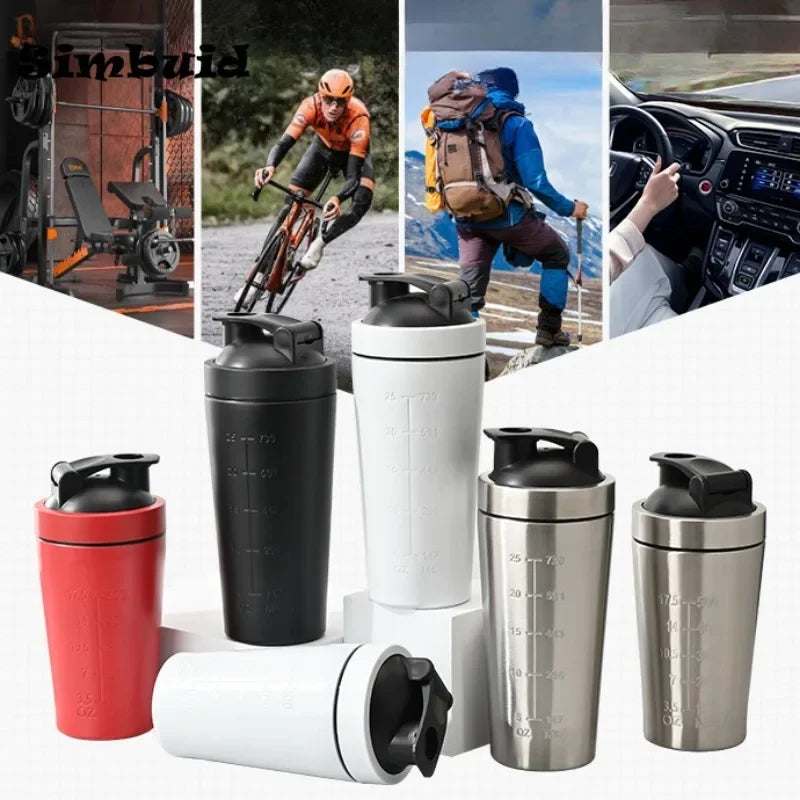 500ML/750ML Stainless Steel Protein Powder Shaker Bottle with Steel Ball and Scale Leak Proof Gym Fitness