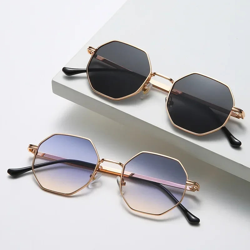 Fashion New Polygonal Metal Sunglasses Retro Ladies Glasses Classic Trend Luxury