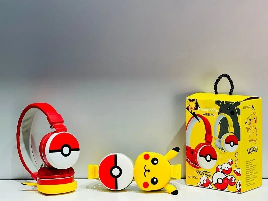 Anime Pokémon Pikachu Bluetooth Headphone Wireless Headsets Cartoon Stereo Headset Earphone