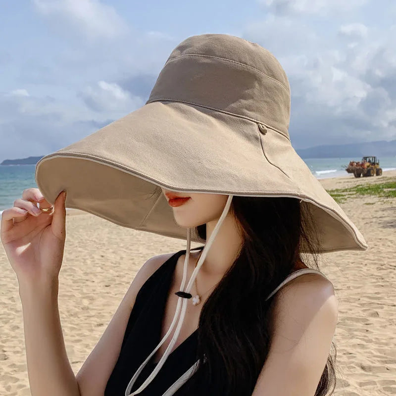 Women Anti-UV Protection Hiking Fisherman Cap Fold Summer Solid Beach Hat Double sided Sun hat