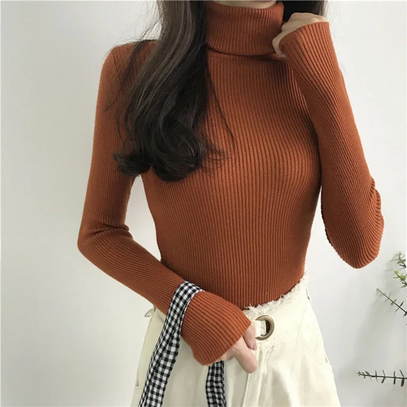 2024 Autumn Winter Thick Sweater Women Knitted Ribbed Pullover Sweater