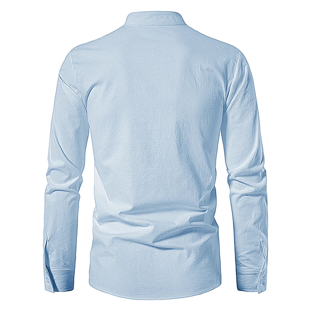 Men's Casual Blouse Cotton Linen Shirt Tops Long Sleeve Tee Shirt