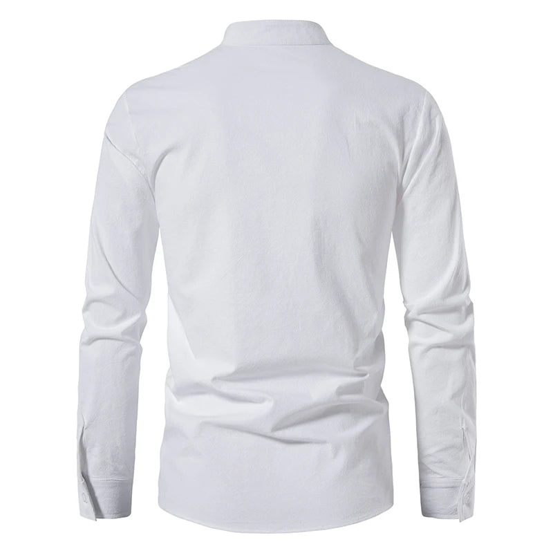 Men's Casual Blouse Cotton Linen Shirt Tops Long Sleeve Tee Shirt