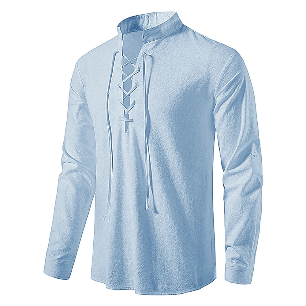 Men's Casual Blouse Cotton Linen Shirt Tops Long Sleeve Tee Shirt