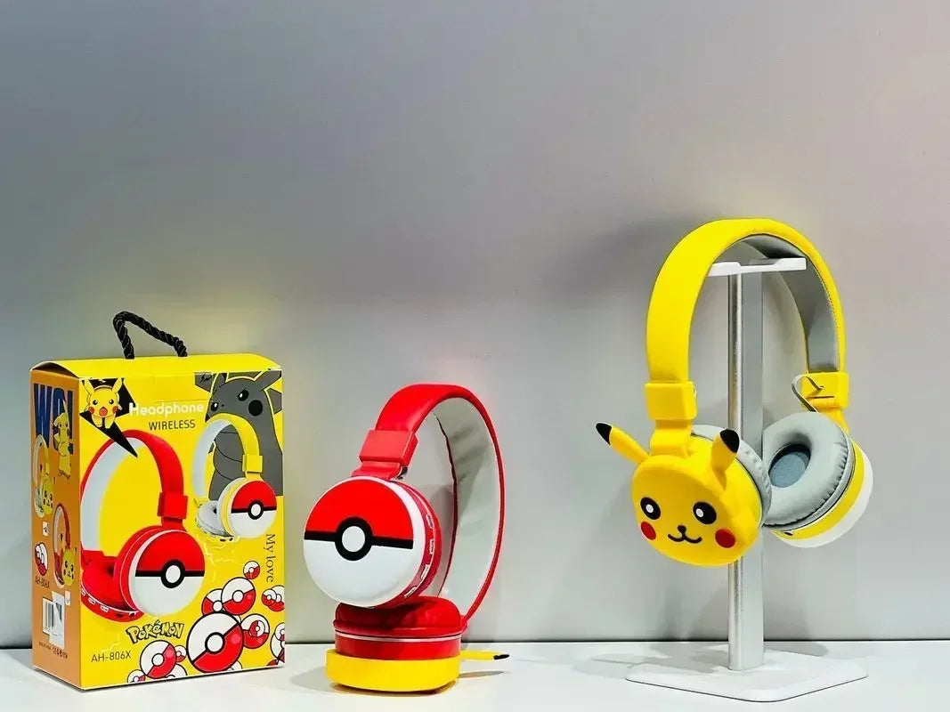 Anime Pokémon Pikachu Bluetooth Headphone Wireless Headsets Cartoon Stereo Headset Earphone