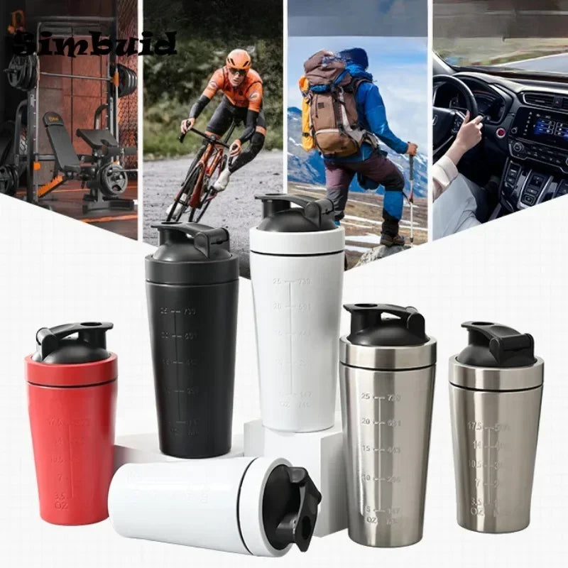 Stainless Steel Protein Powder Shaker Bottle with Steel Ball and Scale Leak Proof Gym Fitness