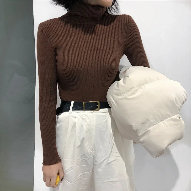 2024 Autumn Winter Thick Sweater Women Knitted Ribbed Pullover Sweater