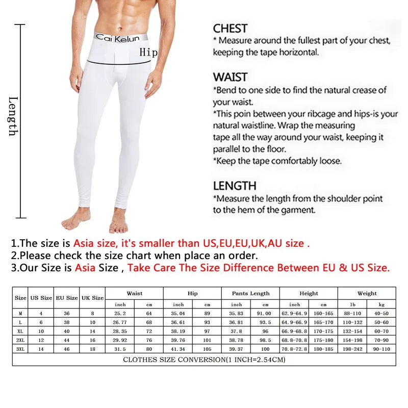 Men Long Johns Thermal Skin-Friendly Underwear Winter Warm Long Pants Male