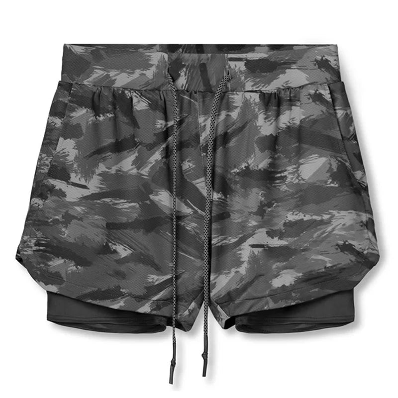 2023 Camo Running Shorts Men 2 In 1 Double-deck Quick Dry GYM Sport Shorts