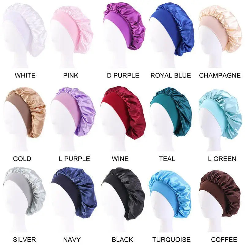 New Women's Solid Wide-brimmed Sleeping Hat Unisex Head Wrap Elastic Band Cap