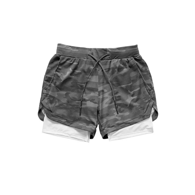 2023 Camo Running Shorts Men 2 In 1 Double-deck Quick Dry GYM Sport Shorts