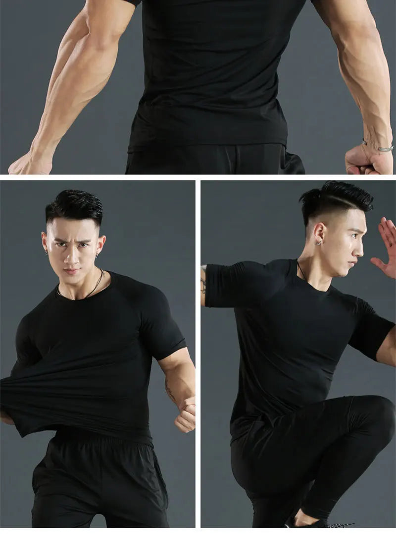 Men's compression running T-shirt fitness tight short sleeved T-shirt