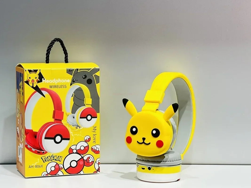 Anime Pokémon Pikachu Bluetooth Headphone Wireless Headsets Cartoon Stereo Headset Earphone