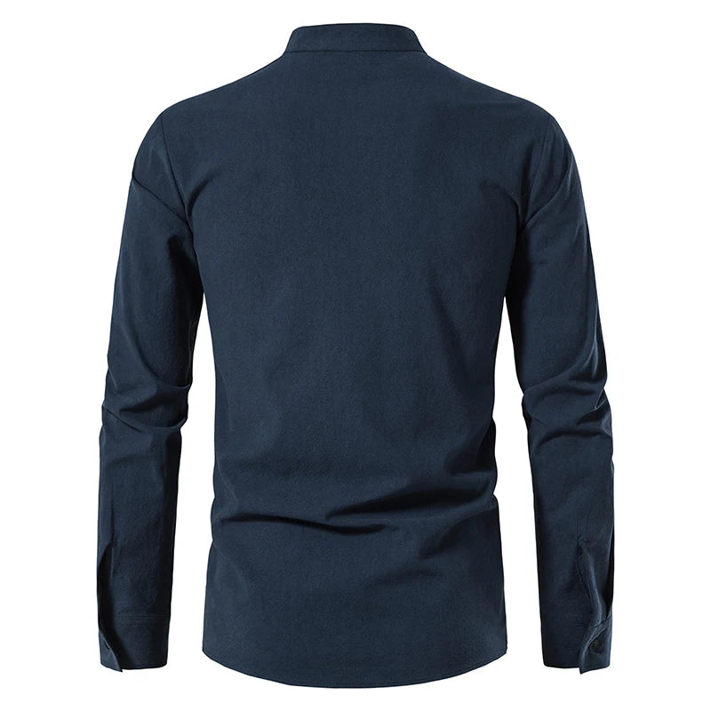 Men's Casual Blouse Cotton Linen Shirt Tops Long Sleeve Tee Shirt