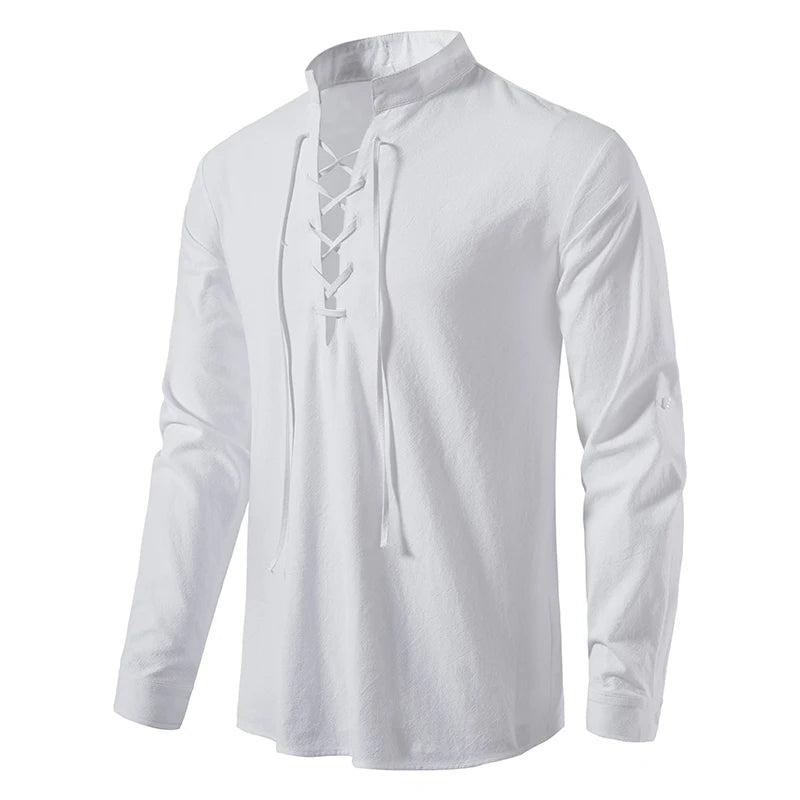 Men's Casual Blouse Cotton Linen Shirt Tops Long Sleeve Tee Shirt