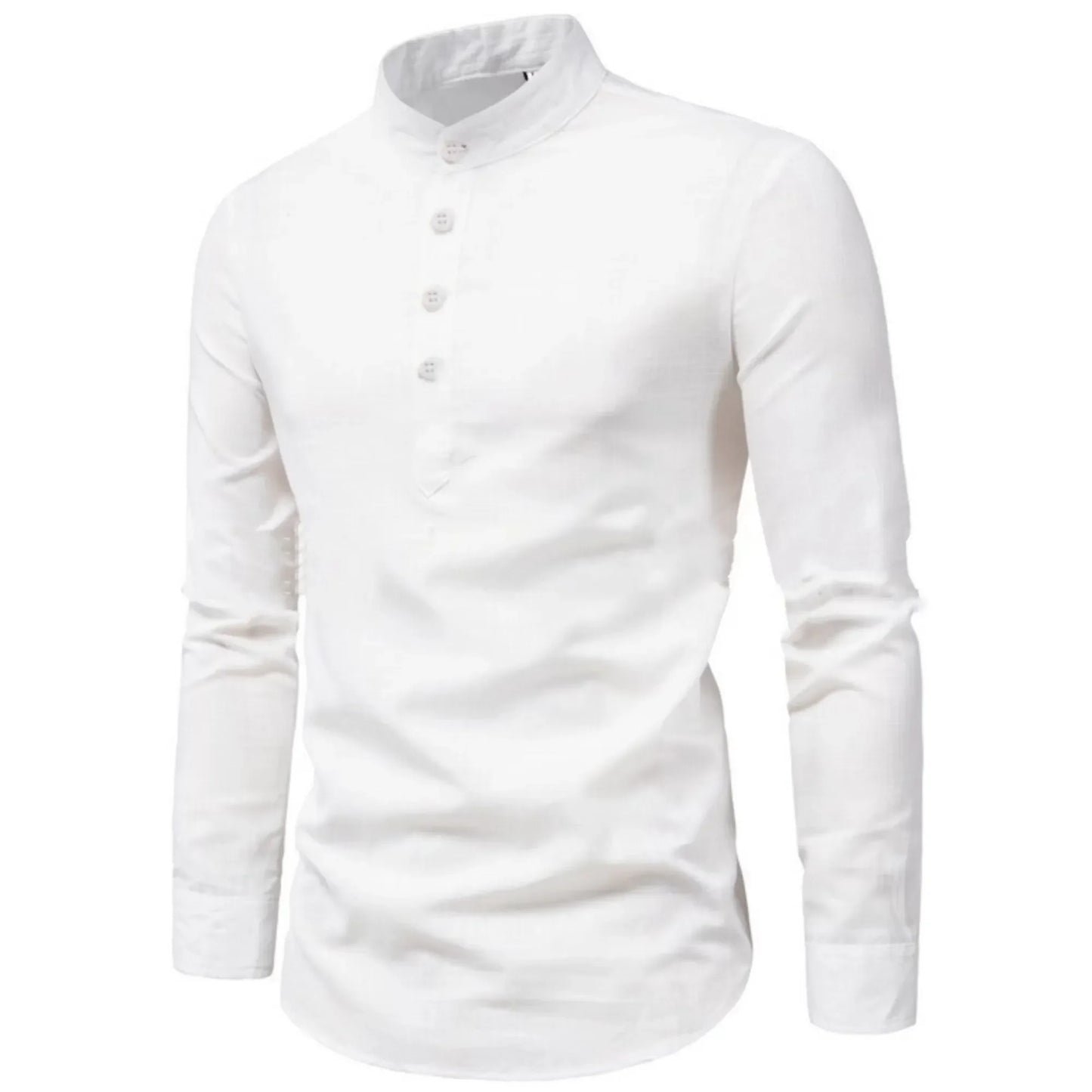 Casual Men Loose Shirt Autumn Shirt Fashion Stand Up Collar Cotton Long Sleeve