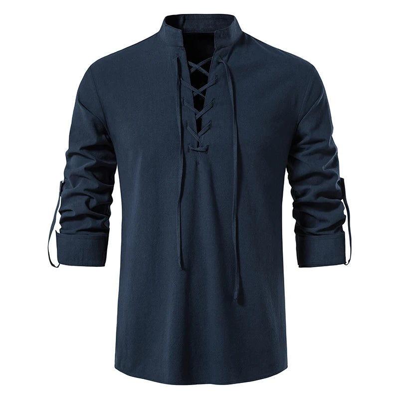 Men's Casual Blouse Cotton Linen Shirt Tops Long Sleeve Tee Shirt