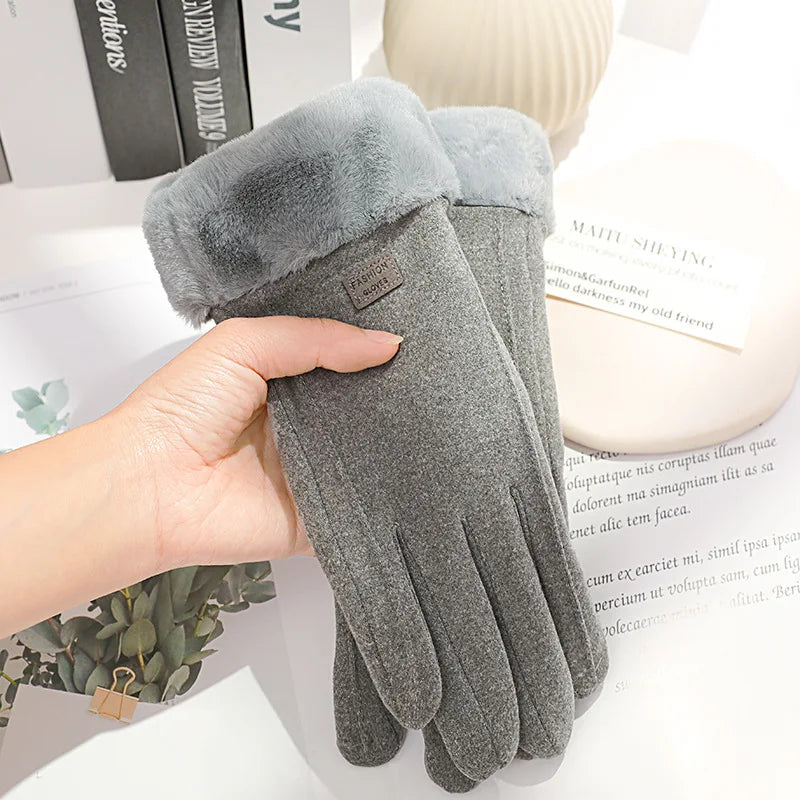 Women Winter Thick Plush Gloves Fashion Warm Suede Outdoor