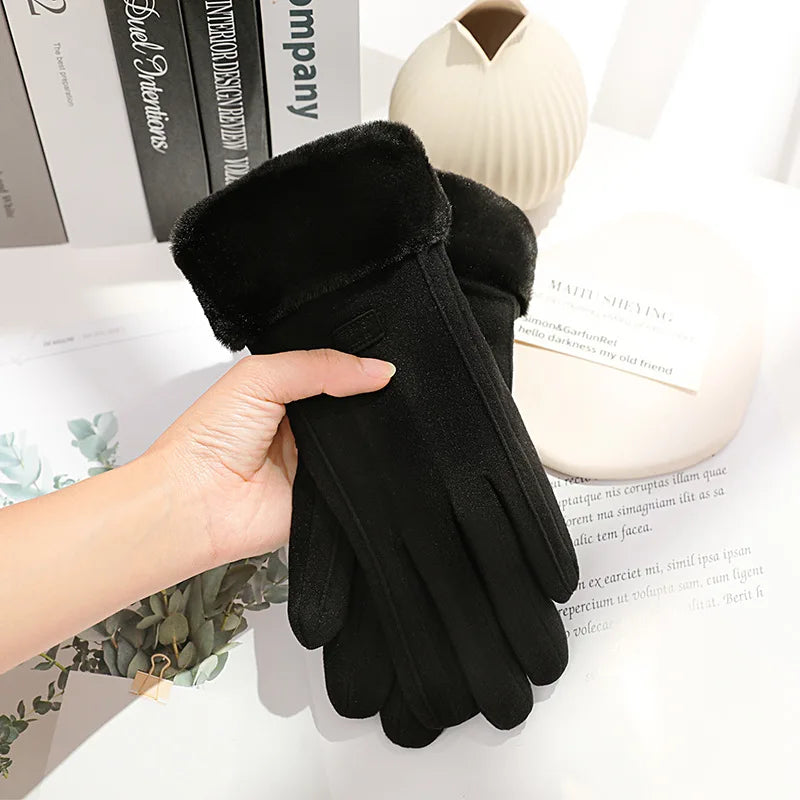 Women Winter Thick Plush Gloves Fashion Warm Suede Outdoor