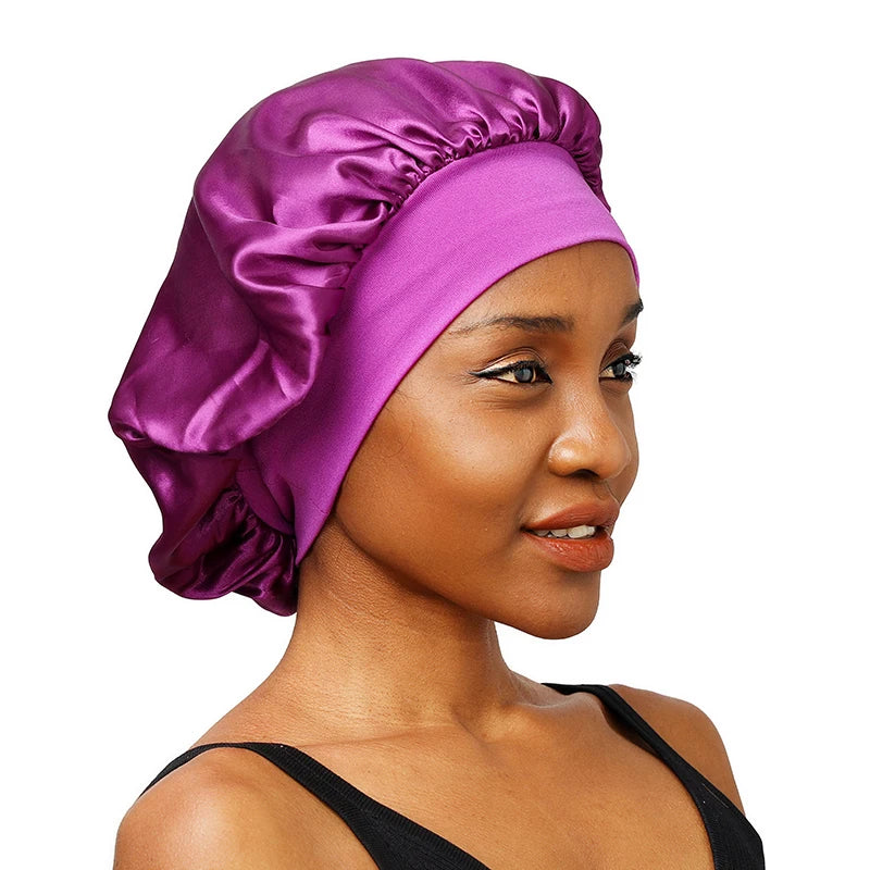 New Women's Solid Wide-brimmed Sleeping Hat Unisex Head Wrap Elastic Band Cap