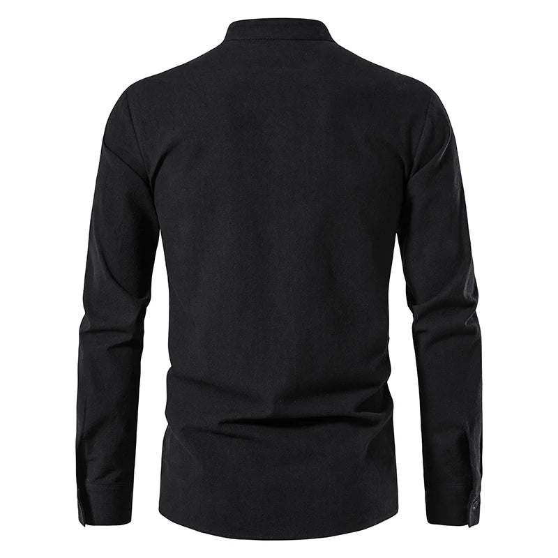 Men's Casual Blouse Cotton Linen Shirt Tops Long Sleeve Tee Shirt