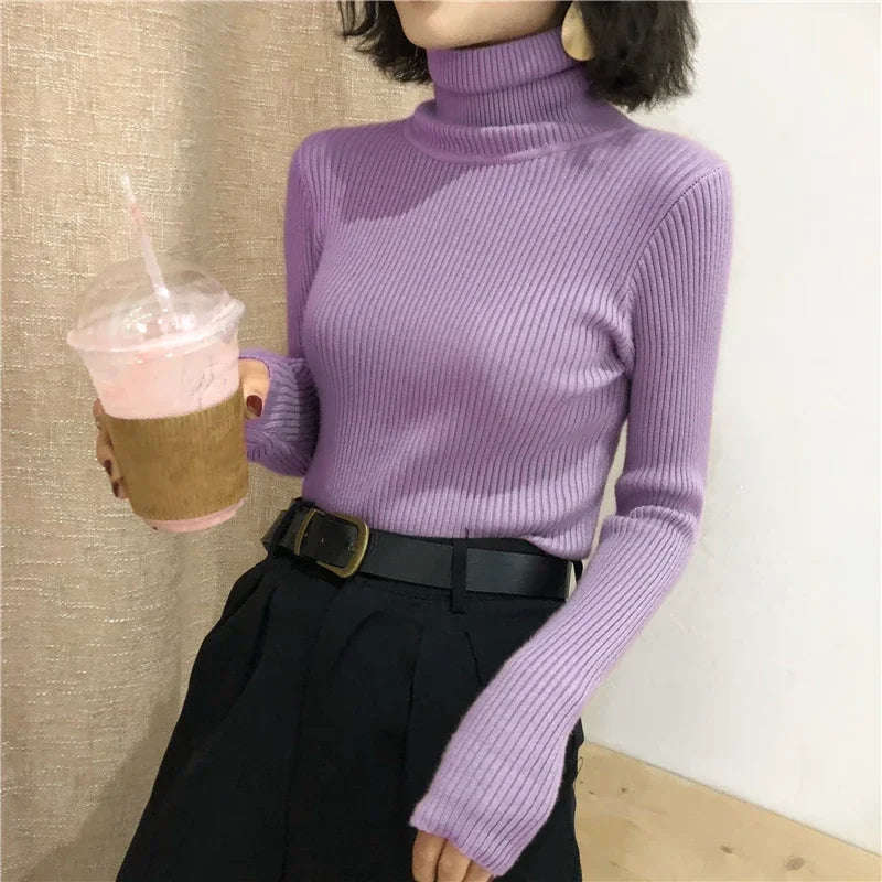 2024 Autumn Winter Thick Sweater Women Knitted Ribbed Pullover Sweater