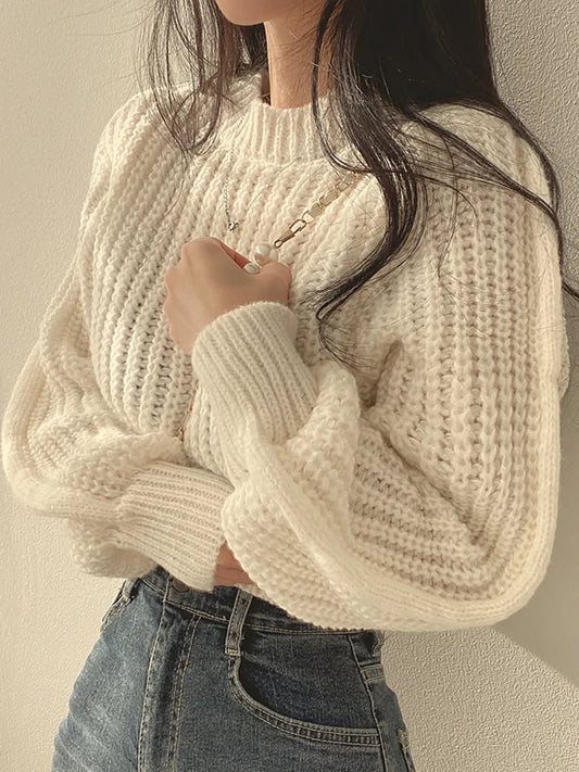 Loose Vintage Long Sleeve Women Sweater Korean Autumn Winter Knitwear Soft Warm Tops