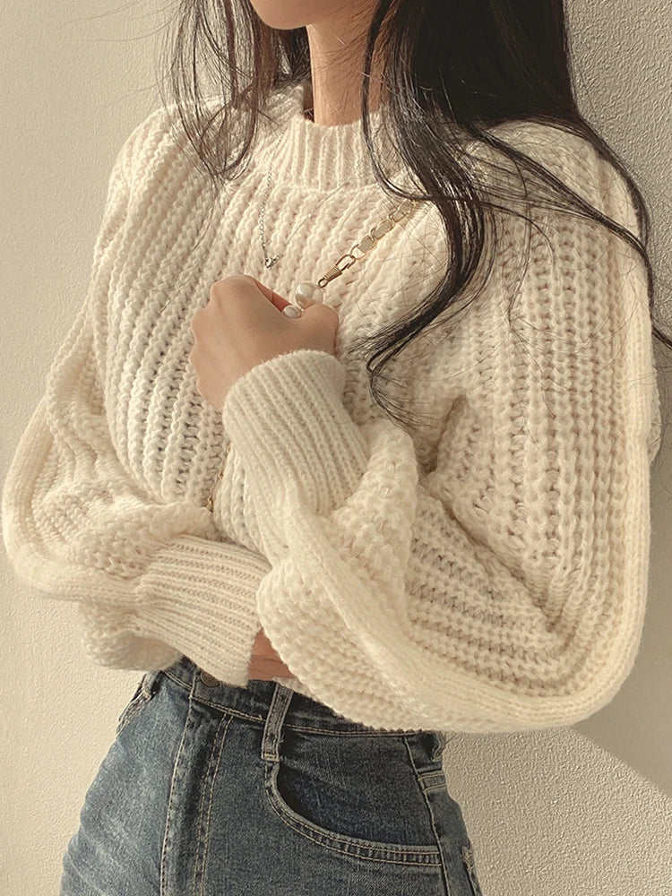 Loose Vintage Long Sleeve Women Sweater Korean Soft Warm Tops