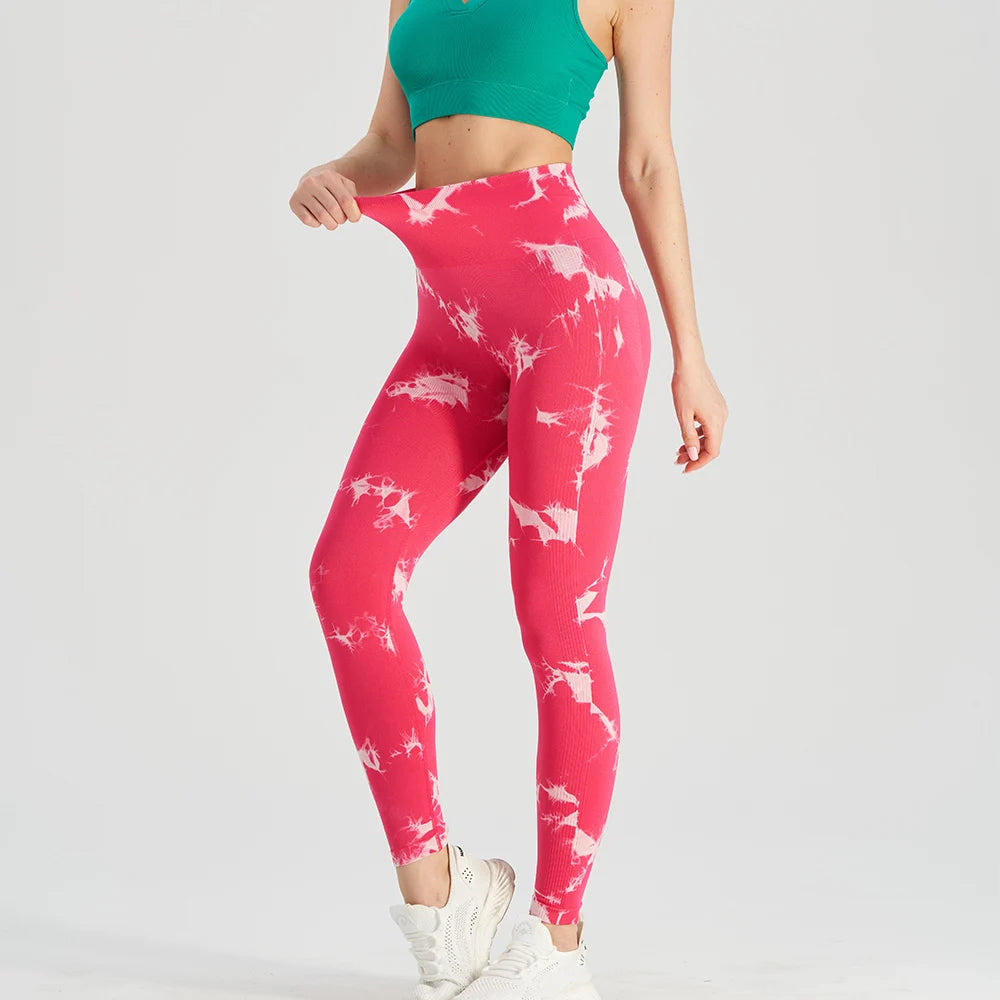 Seamless Tie Dye Bleach Sport Leggings Women