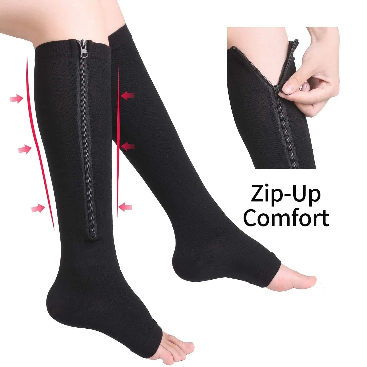 Compression Socks Running Sports Socks Hiking Women Knee High Zipper Socks