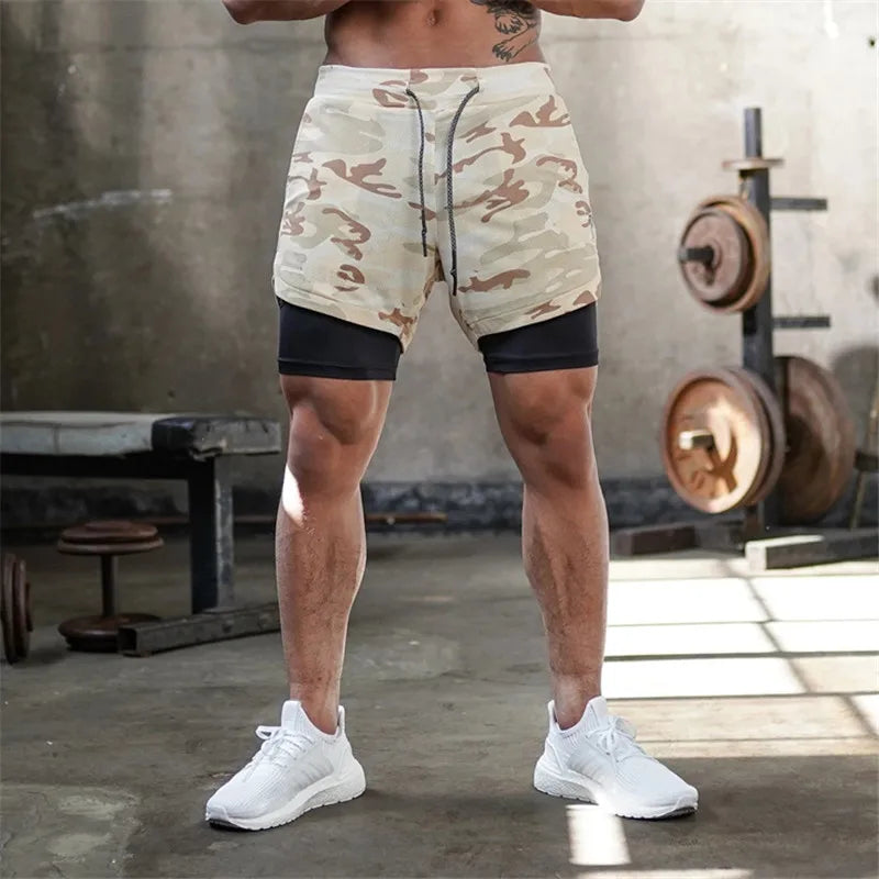 2023 Camo Running Shorts Men 2 In 1 Double-deck Quick Dry GYM Sport Shorts