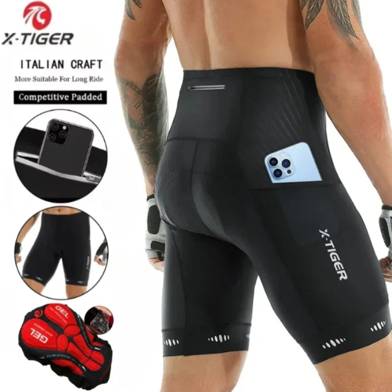 Men Cycling Shorts with Back Pocket Gel Padded Breathable MTB Bike Shorts