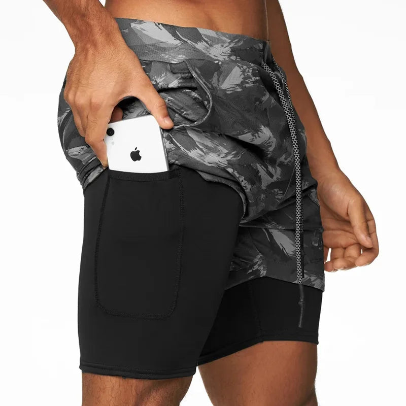 2023 Camo Running Shorts Men 2 In 1 Double-deck Quick Dry GYM Sport Shorts