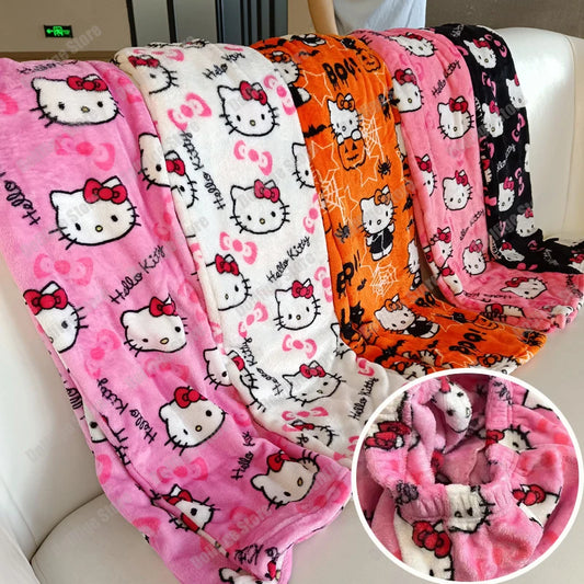 Kitty Pyjamas Halloween Flannel Fashion Trousers women Kawaii Woollen Anime Cartoon Casual Home Pant Autumn