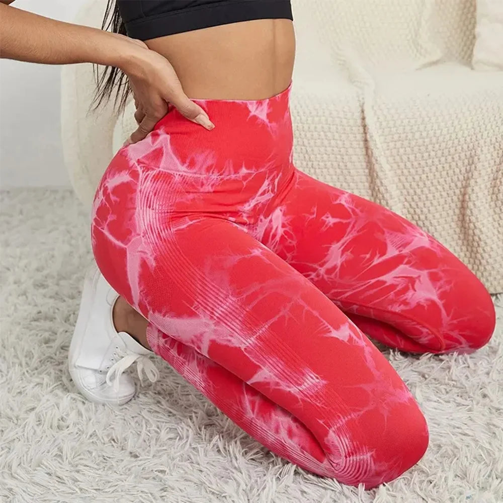 Seamless Tie Dye Bleach Sport Leggings Women