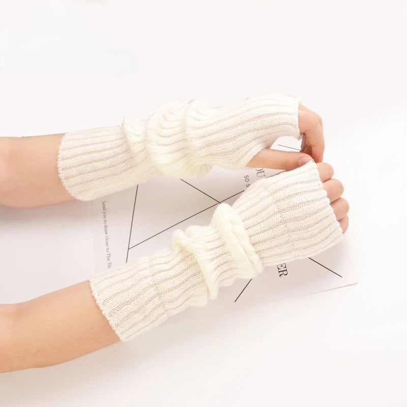 Winter New Women Fashion Gloves Warm Soft Arm Sleeve Fingerless Mitten Mittens Adult Colors Knitted Arm Warmer Female Gloves