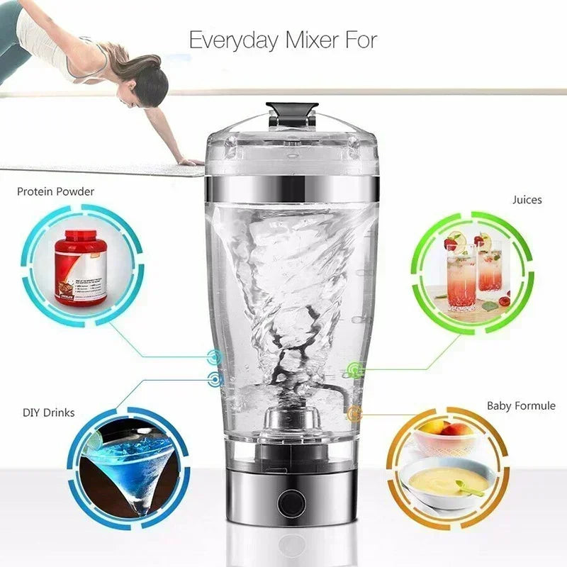 600ml Electric Protein Shake Stirrer USB Shake Bottle Milk Coffee Blender Kettle Sports and Fitness Charging Electric Shaker Cup