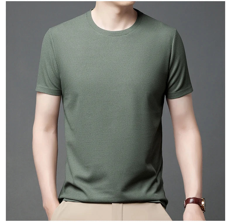 Short sleeved Polo short sleeved Waffle Solid polo fashion splicing men's