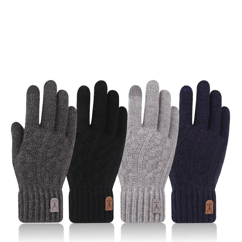 Men's Winter Touchscreen Gloves - Fleece-Lined Knitted Warmth with Cold Weather Protection