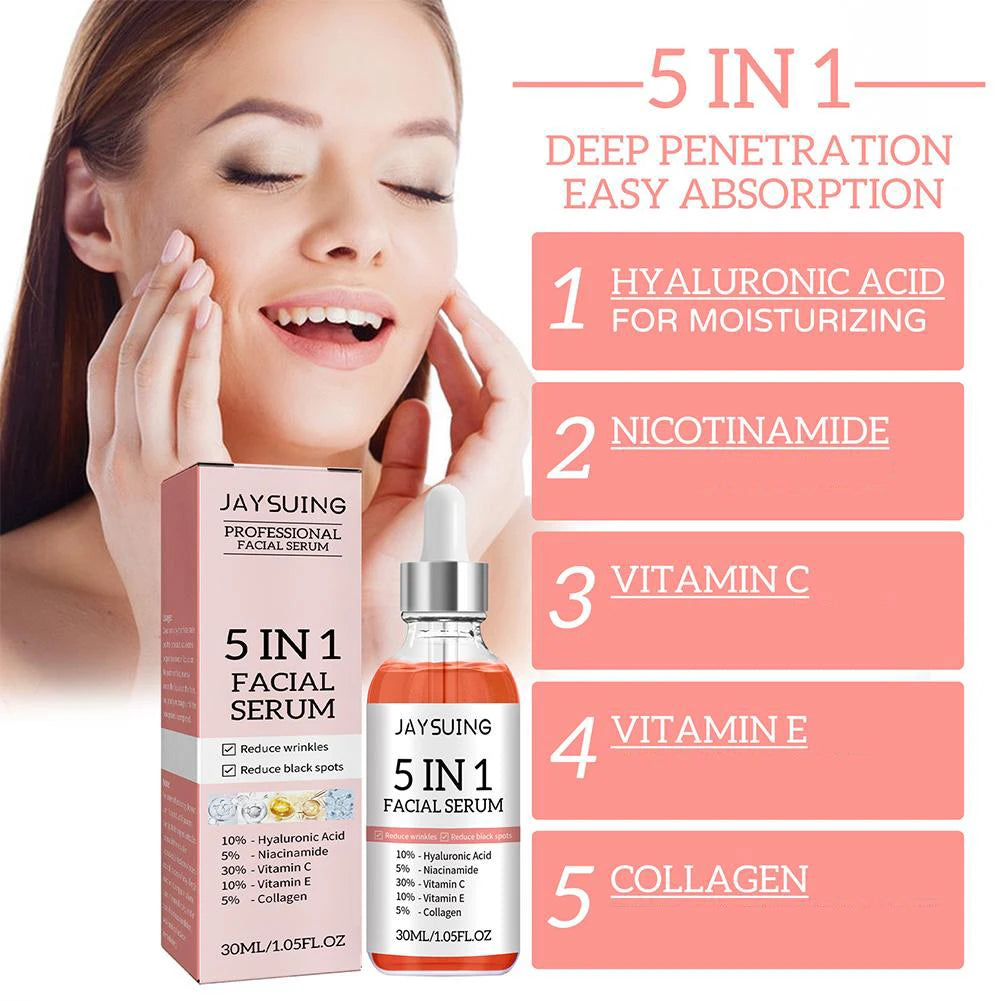 5 In 1 Fade fine lines Firming Face Serum Moisturizing brightening Vitamin C Hyaluronic Acid Facial Serum Shrink Pores Skin Care