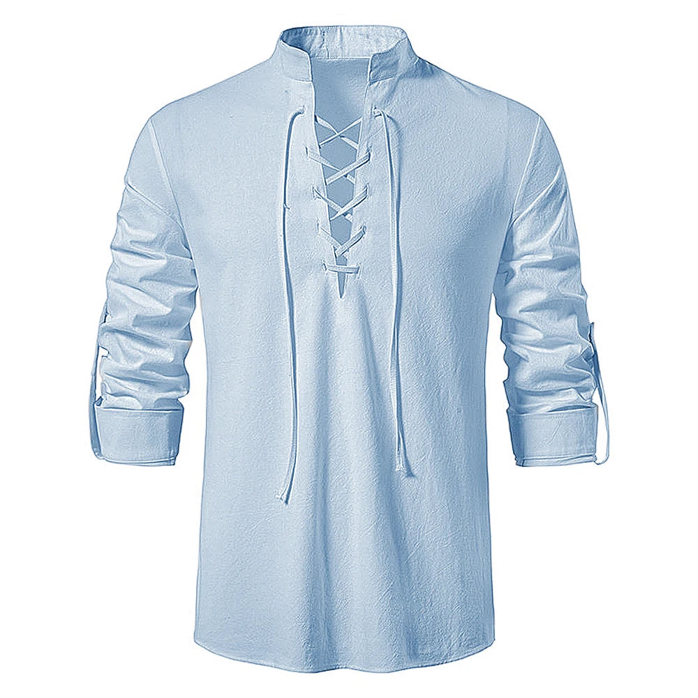 Men's Casual Blouse Cotton Linen Shirt Tops Long Sleeve Tee Shirt