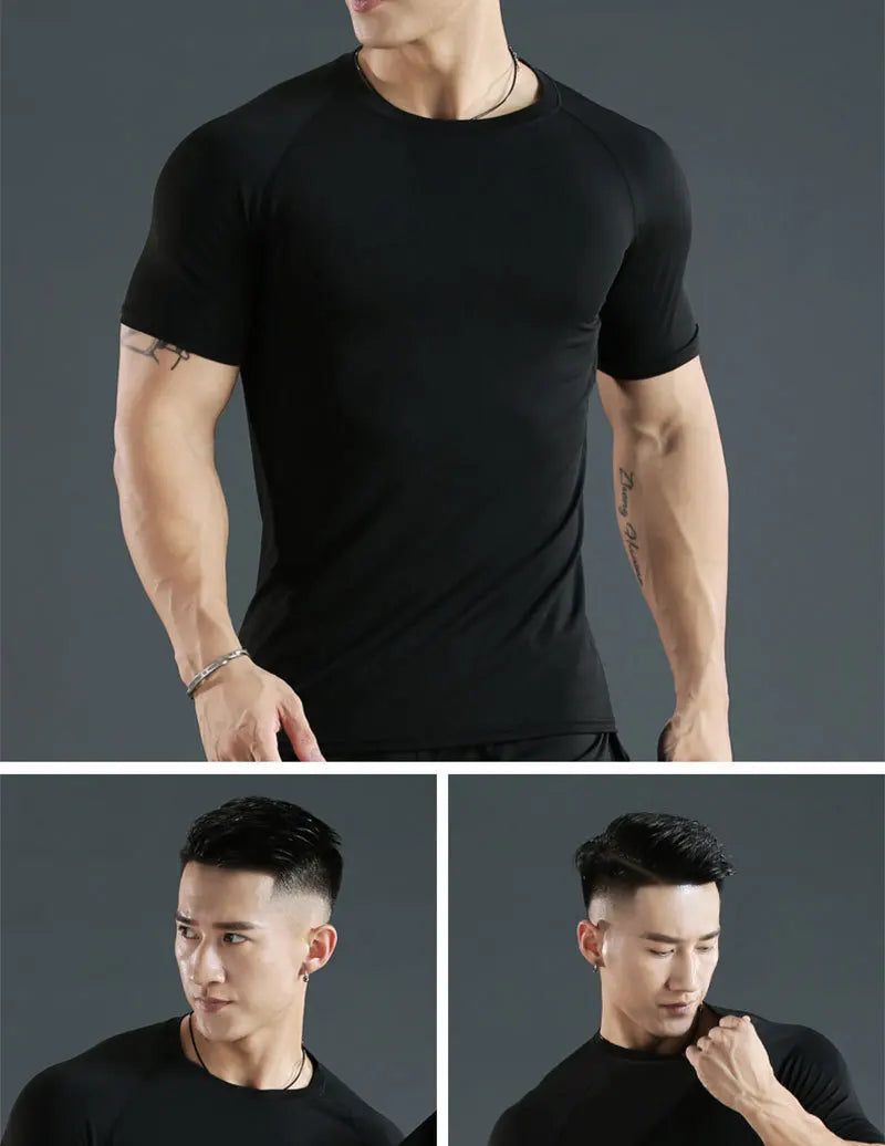 Men's compression running T-shirt fitness tight short sleeved T-shirt