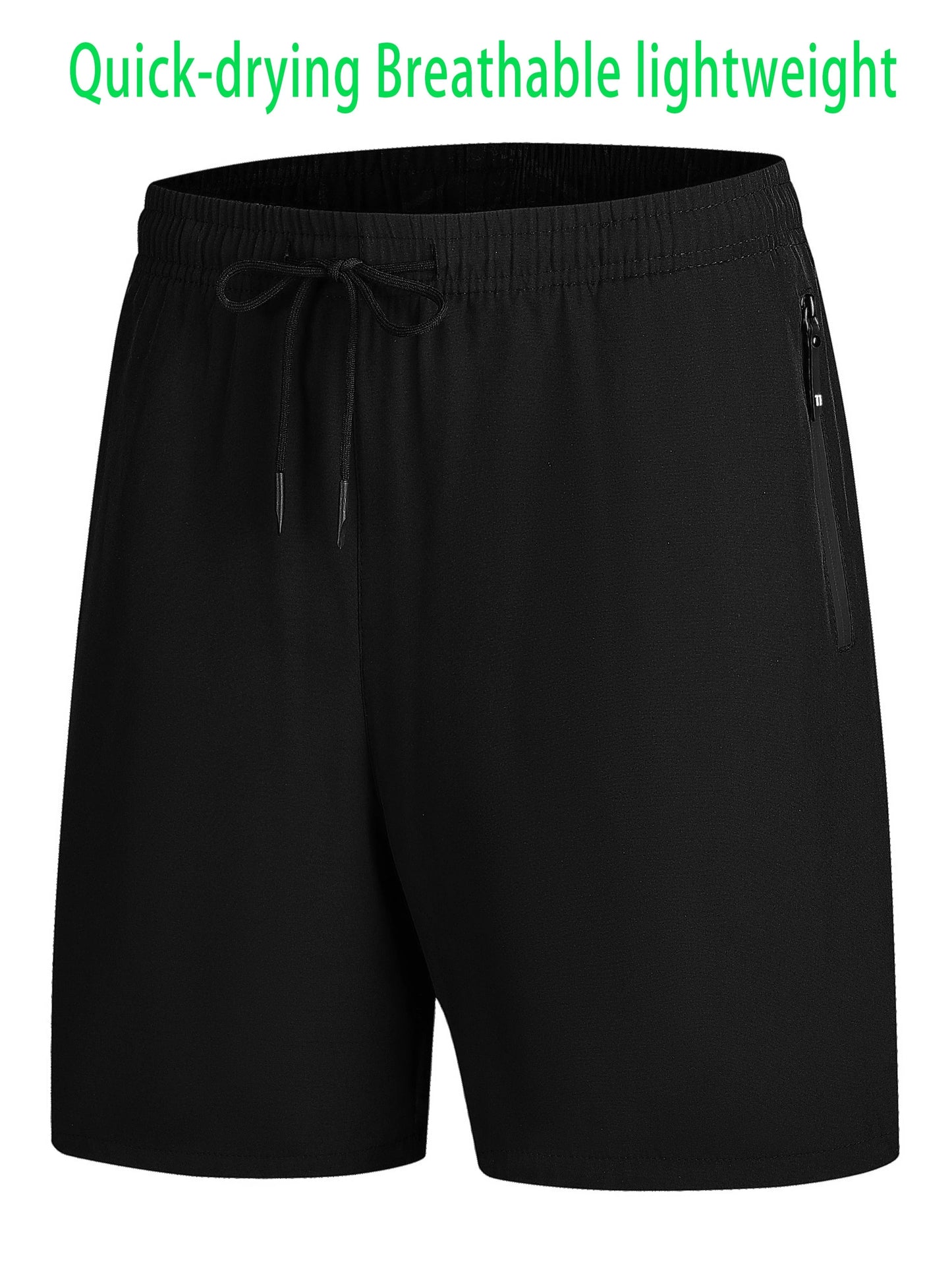 Men's Drawstring Quick Dry Shorts For Running, Breathable With Zipper Pockets, Fitness