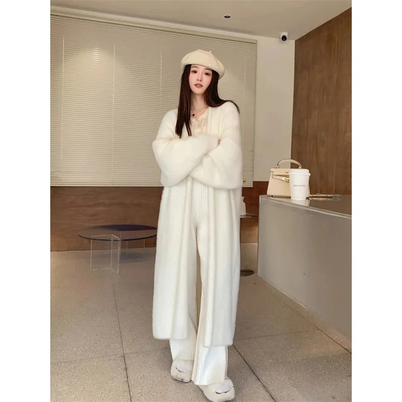 Loose Knee Length Thickened Pure Imitation Mink Fleece Knitted Sweater