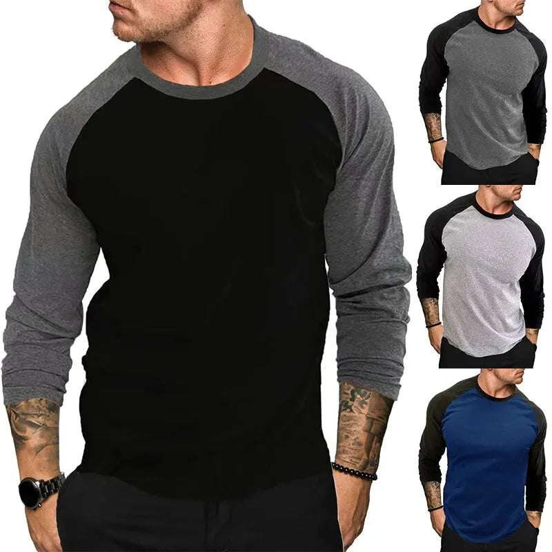 New Casual Fashion Long Sleeves T Shirt Men Spring Autumn Gym Clothing Fitness T-shirt