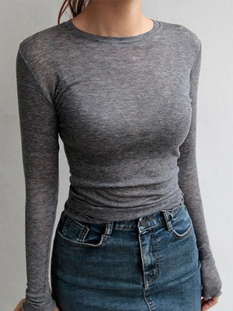 High Quality Plain T-Shirt Women Cotton Elastic Basic T-shirts Female Casual Tops Long Sleeve