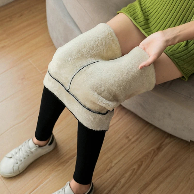 Winter Thermal Pants For Woman Lamb Leggings High Waist Extra Thick Wool Tights Pants