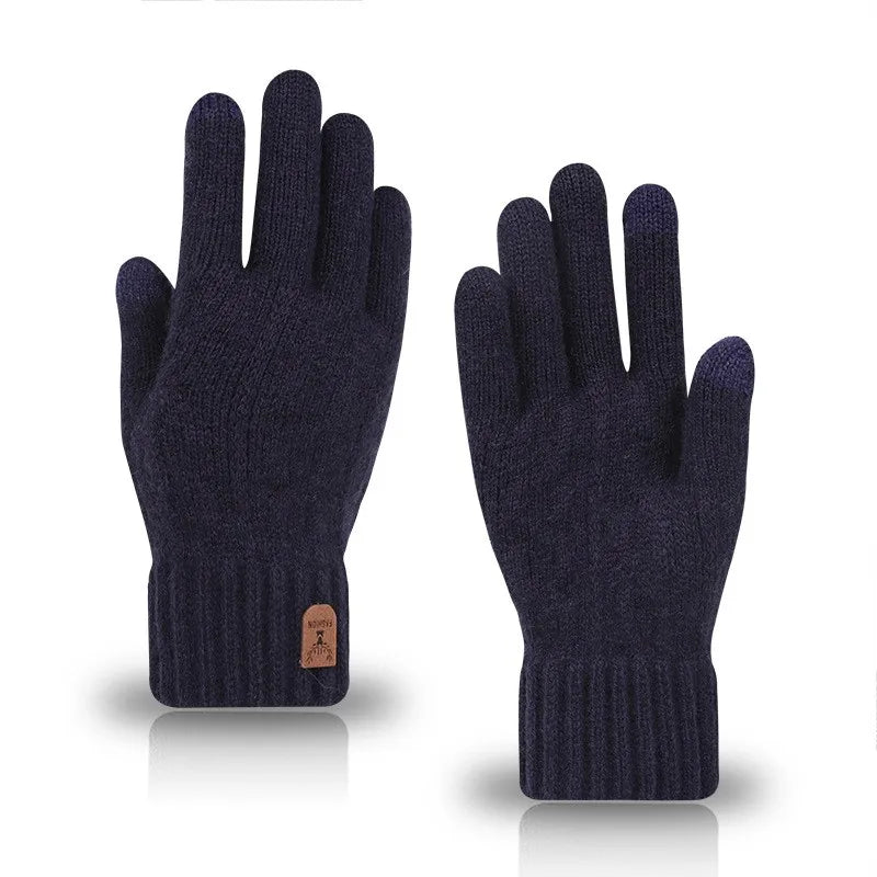 Men's Winter Touchscreen Gloves - Fleece-Lined Knitted Warmth with Cold Weather Protection