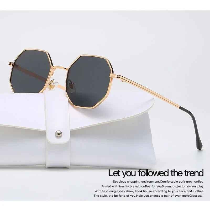 Fashion New Polygonal Metal Sunglasses Retro Ladies Glasses Classic Trend Luxury